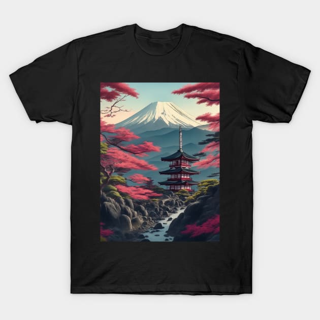 Serene Mount Fuji Sunset - Peaceful River Scenery T-Shirt by star trek fanart and more